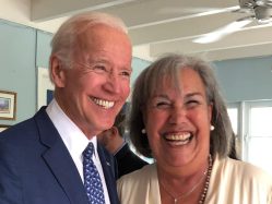 Mindy Koch, shown in a 2020 picture with President Joe Biden, has resigned as chair of the Palm Beach County Democratic Party. (Photo courtesy Mindy Koch)