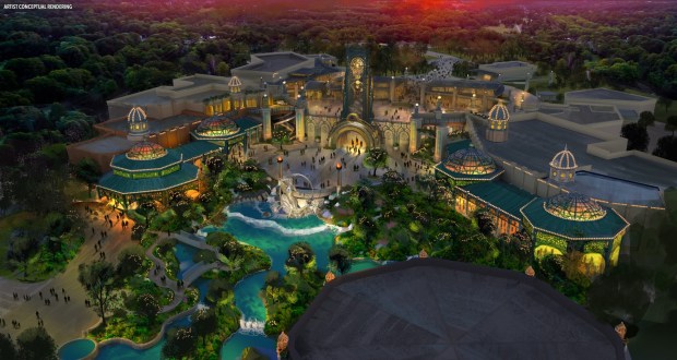 Artist concepts of Celestial Park, a land planned for Universal Orlando's Epic Universe theme park. The area includes a roller coaster, carousel, dining, shopping, gardens and a hotel and also serves as a portal to other lands. Epic is scheduled to open in 2025. (Universal Orlando)Images released Jan. 30, 2024. Embargoed until 8 a.m. Jan. 30. 2024