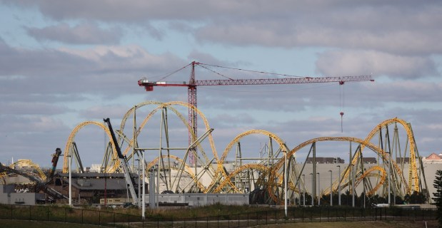 A rollercoaster is under construction at Universal's Epic Universe on Monday. January 29, 2024. (Ricardo Ramirez Buxeda/ Orlando Sentinel)